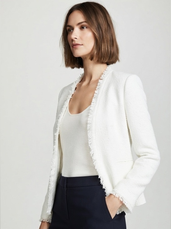 Theory Jackets & Blazers - Theory "Lindrayia R" White Spring Tweed Fringe Blazer 6